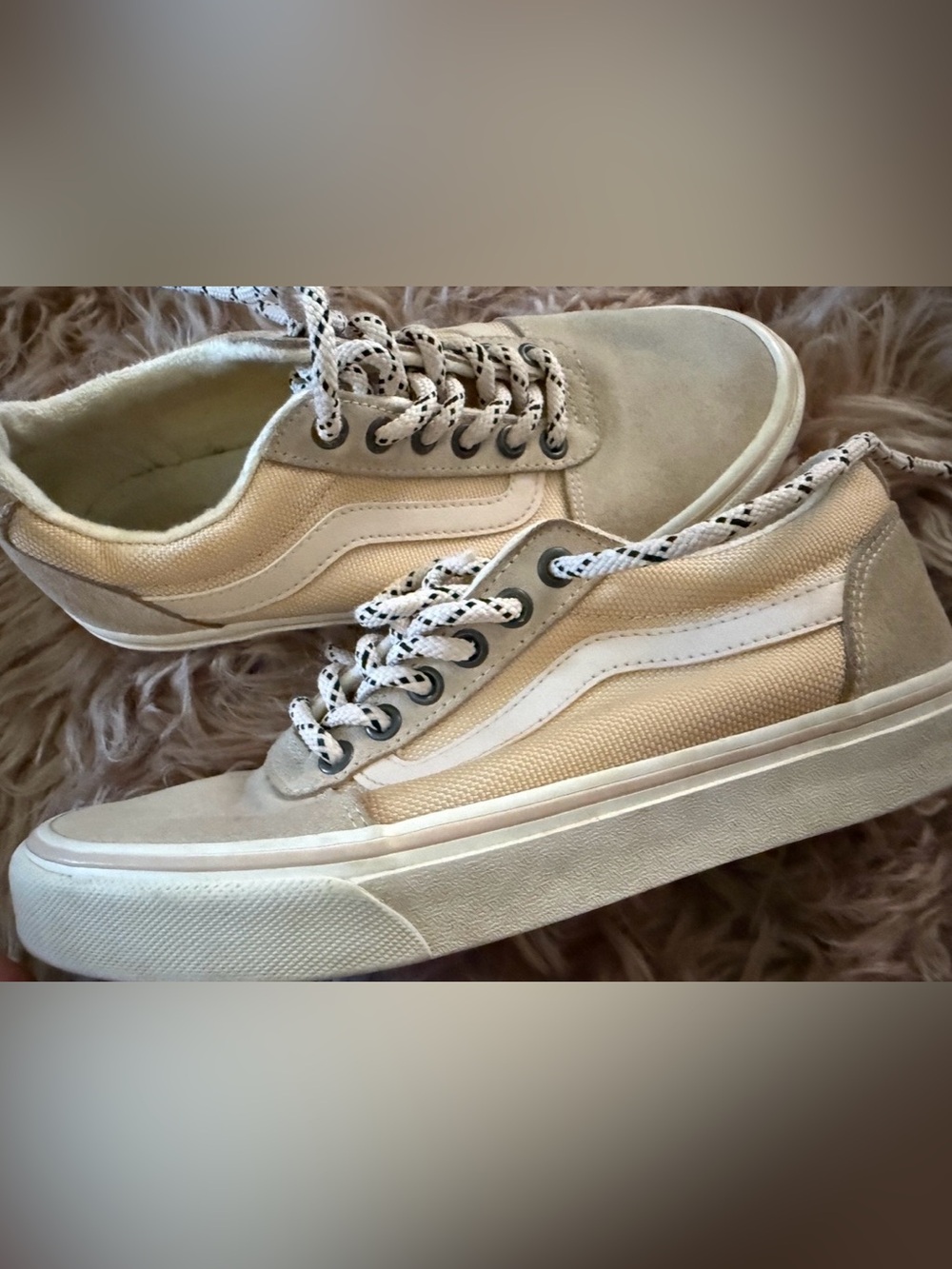 Vans Low-Top Canvas Sneakers in Beige and White